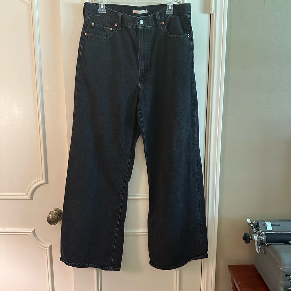 Levi's Black Flare Wide Leg Jeans Ribcage Wide Leg